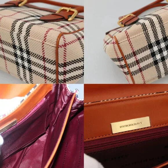 BURBERRY Nova Check Hand Bag Canvas Beige Gold Auth BA1387